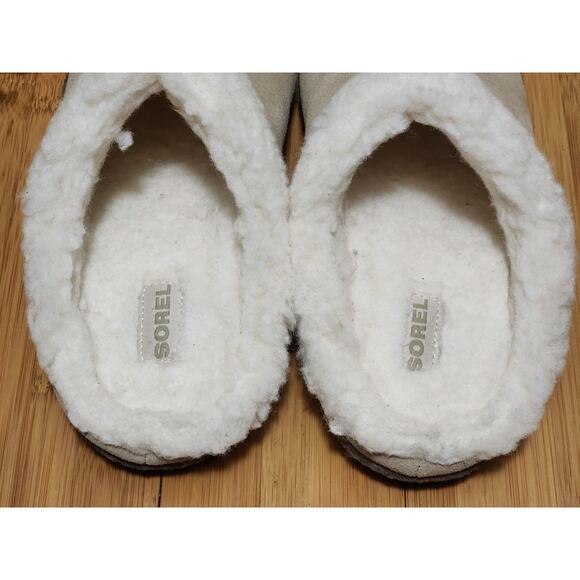 Sorel Nakiska Slide Slippers Women 7 Suede Beige Faux Fur Sherpa Lined Mule Flat - Picture 8 of 8
